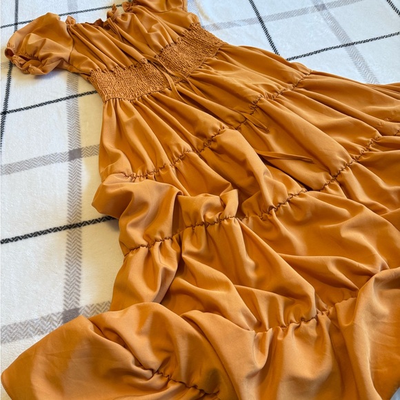 Smocked Tiered Ruffle Dress in Yellow Rust - Picture 6 of 9